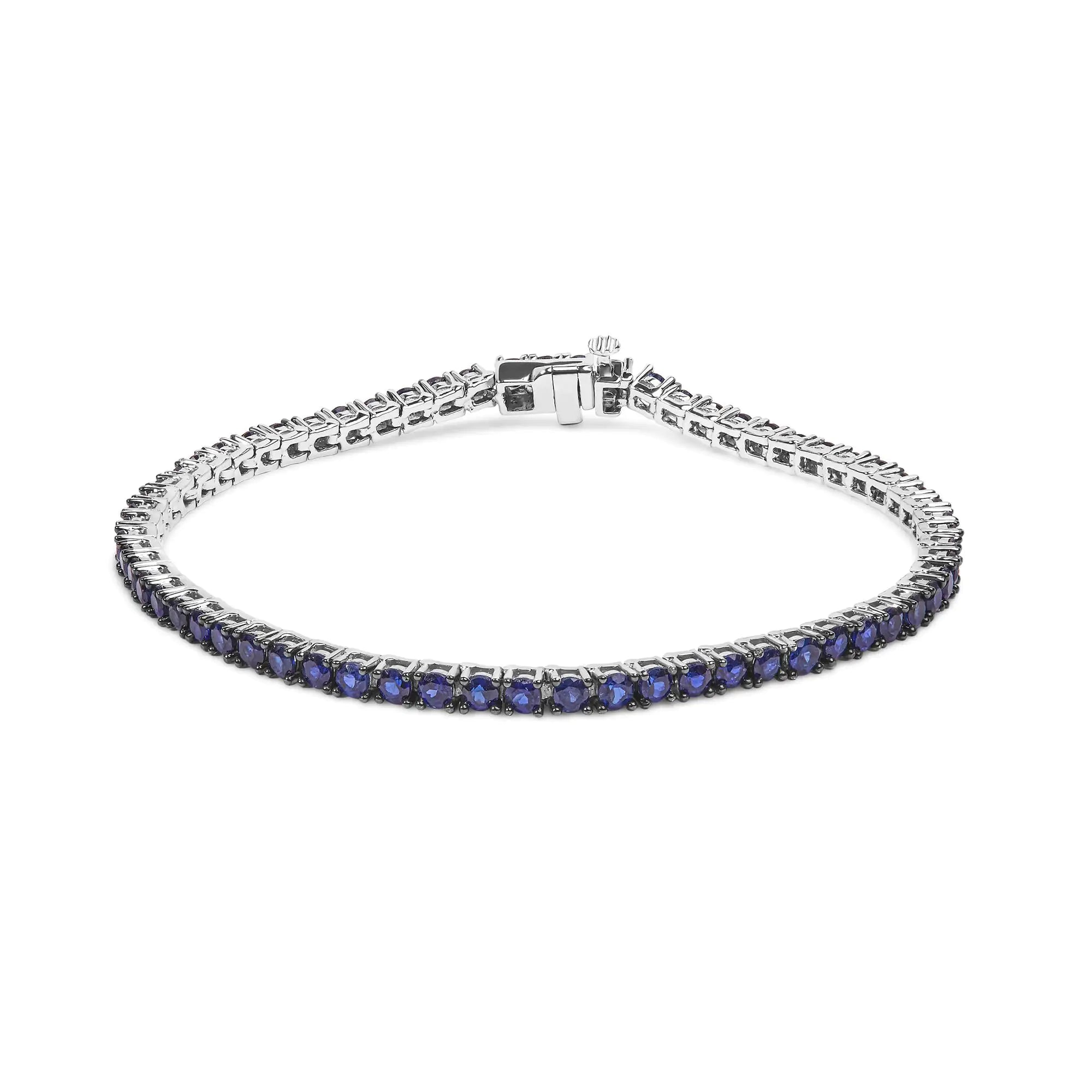 RadiantNY S925 Silver 5 3/4 Cttw Blue Sapphire Tennis Bracelet (7.25" In)